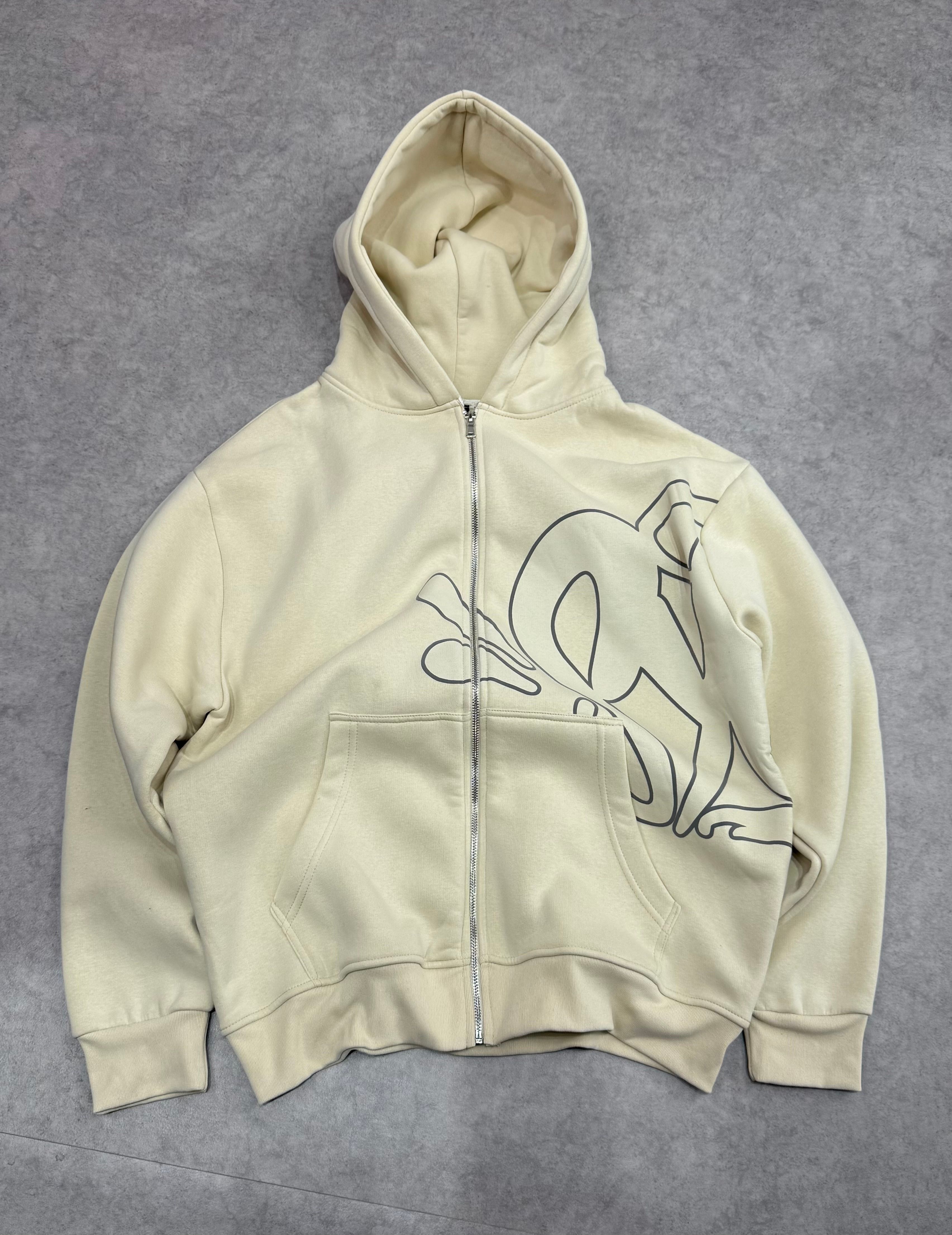 S Baskılı Oversize Zipp Hoodie  - bej