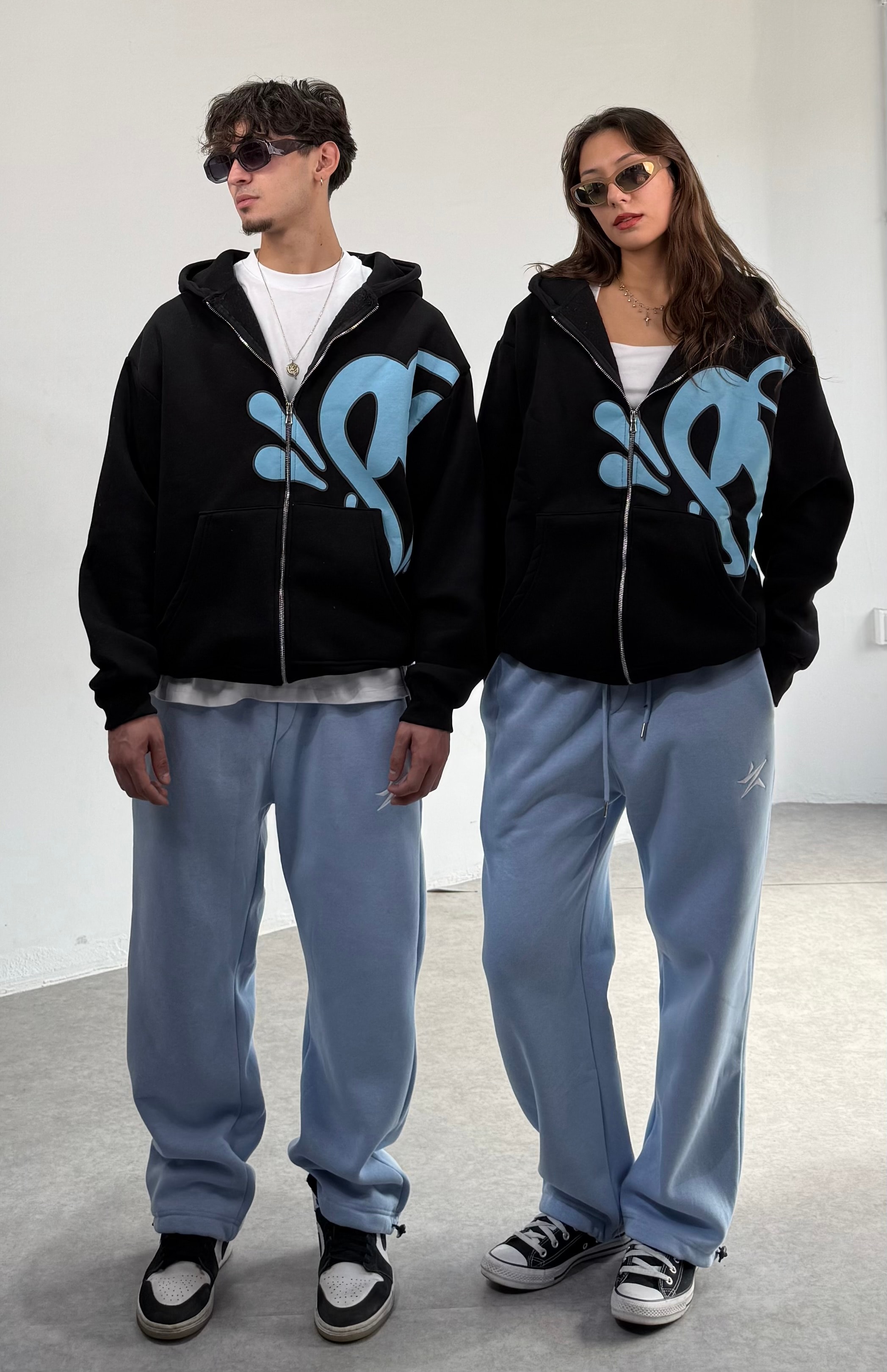 S Baskılı Oversize Zipp Hoodie 