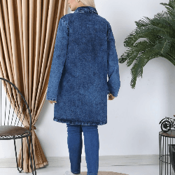Büyük Beden Yakalı Kot Elbise – Likrasız