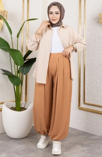 BELİ LASTİKLİ ŞALVAR PANTOLON BİSKÜVİ