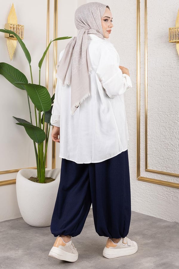 BELİ LASTİKLİ ŞALVAR PANTOLON LACİVERT