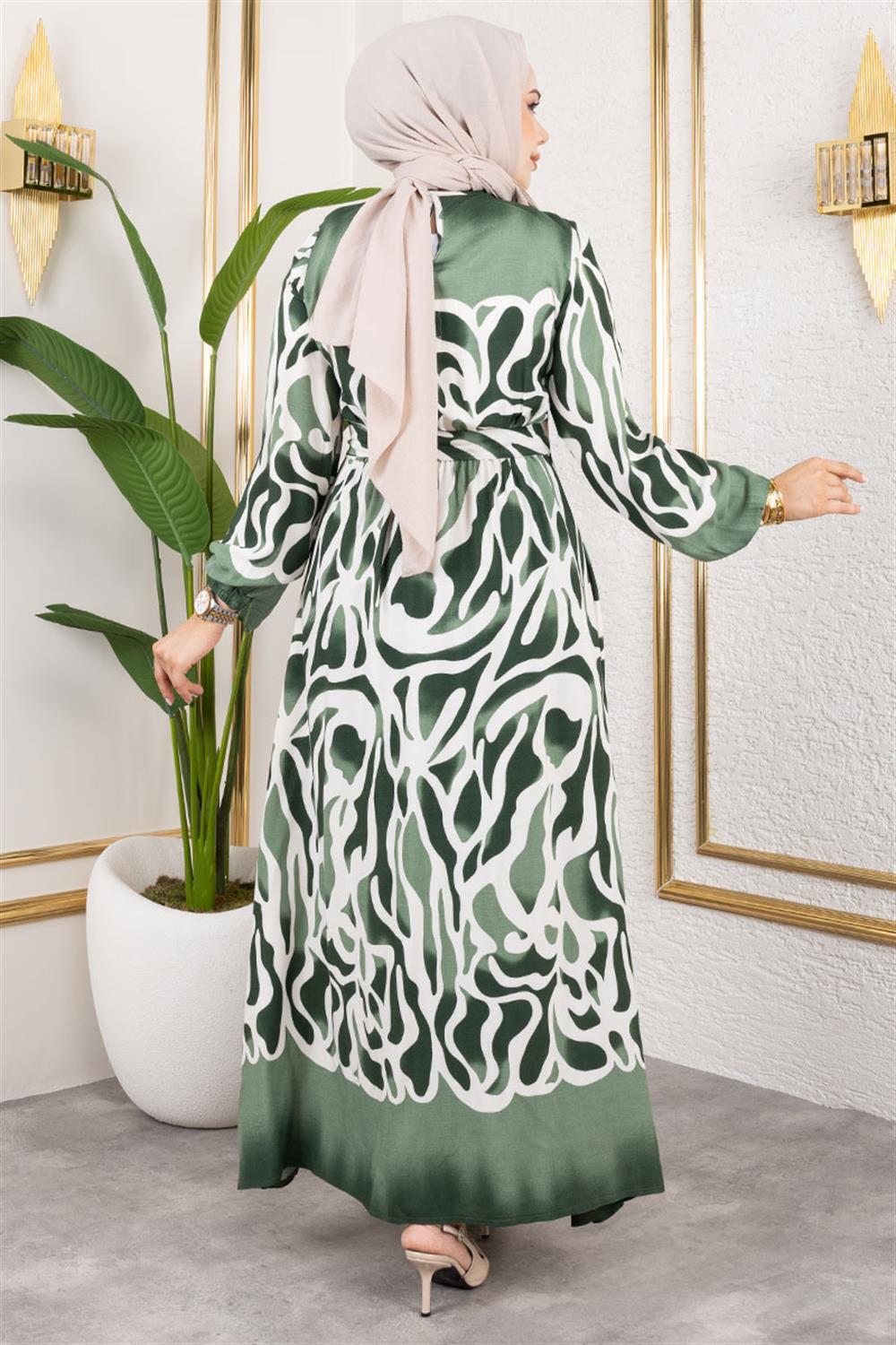 Batik Desenli Tesettür Elbise YEŞİL