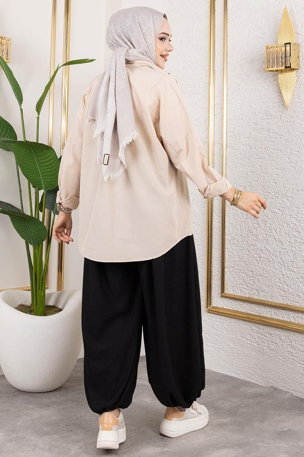 BELİ LASTİKLİ ŞALVAR PANTOLON SİYAH