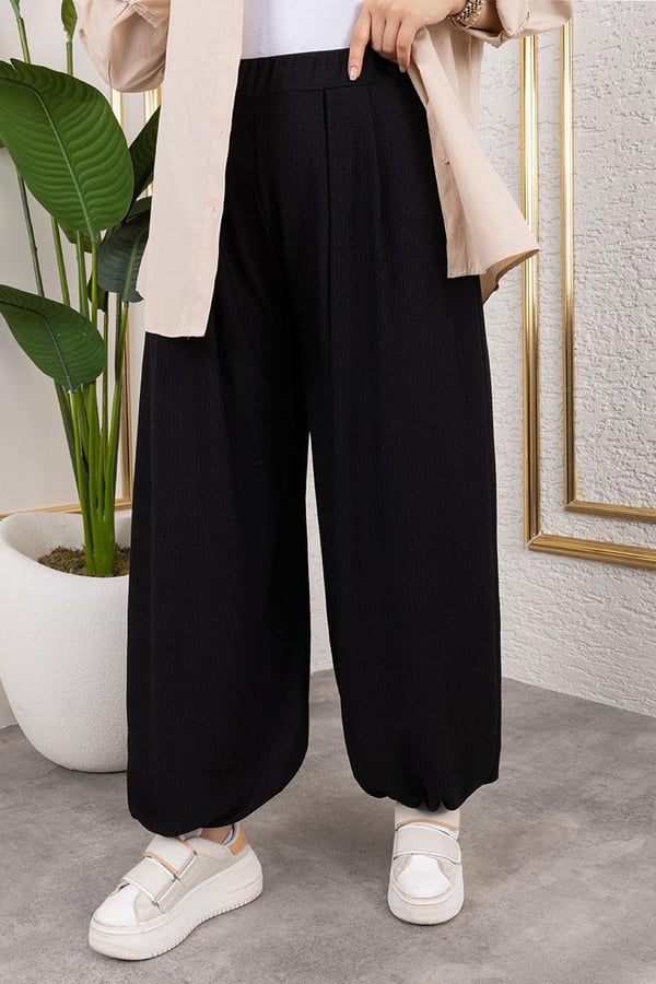 BELİ LASTİKLİ ŞALVAR PANTOLON SİYAH