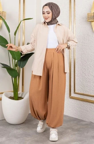BELİ LASTİKLİ ŞALVAR PANTOLON BİSKÜVİ