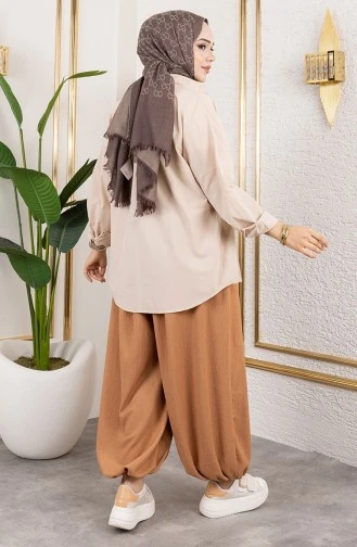 BELİ LASTİKLİ ŞALVAR PANTOLON BİSKÜVİ