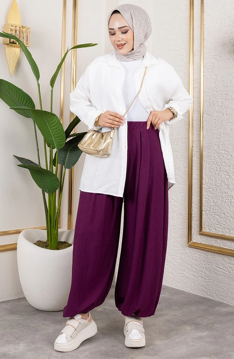 BELİ LASTİKLİ ŞALVAR PANTOLON MÜRDÜM