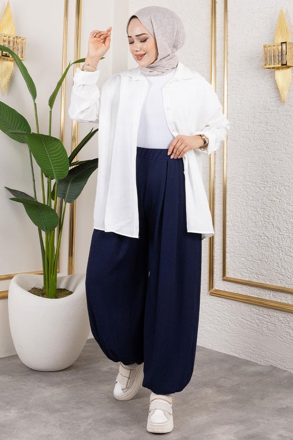 BELİ LASTİKLİ ŞALVAR PANTOLON LACİVERT