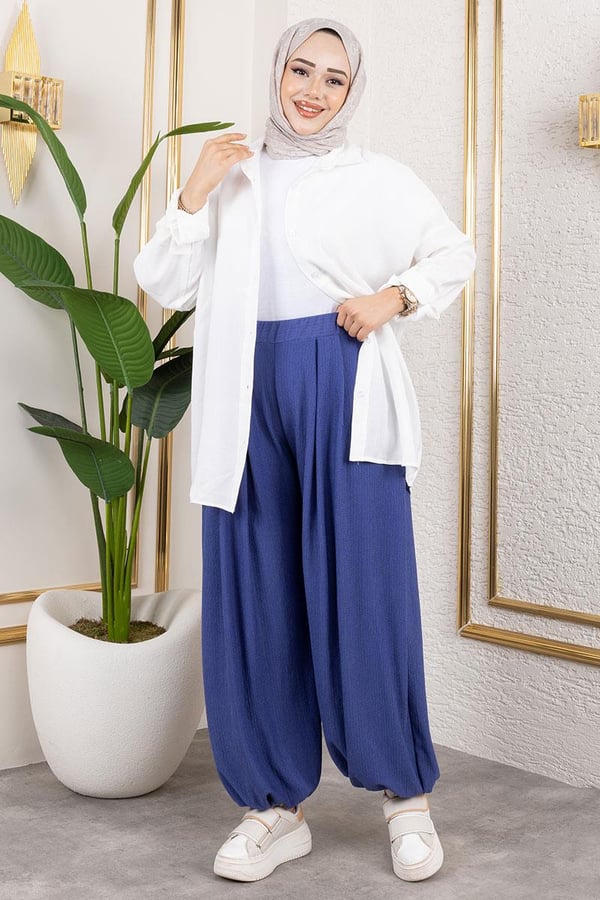 BELİ LASTİKLİ ŞALVAR PANTOLON İNDİGO