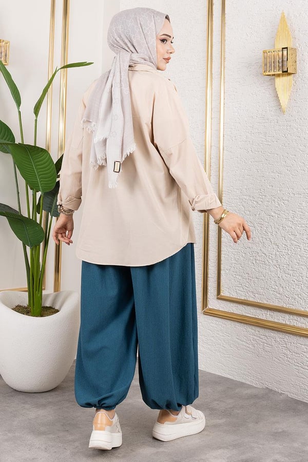 BELİ LASTİKLİ ŞALVAR PANTOLON PETROL