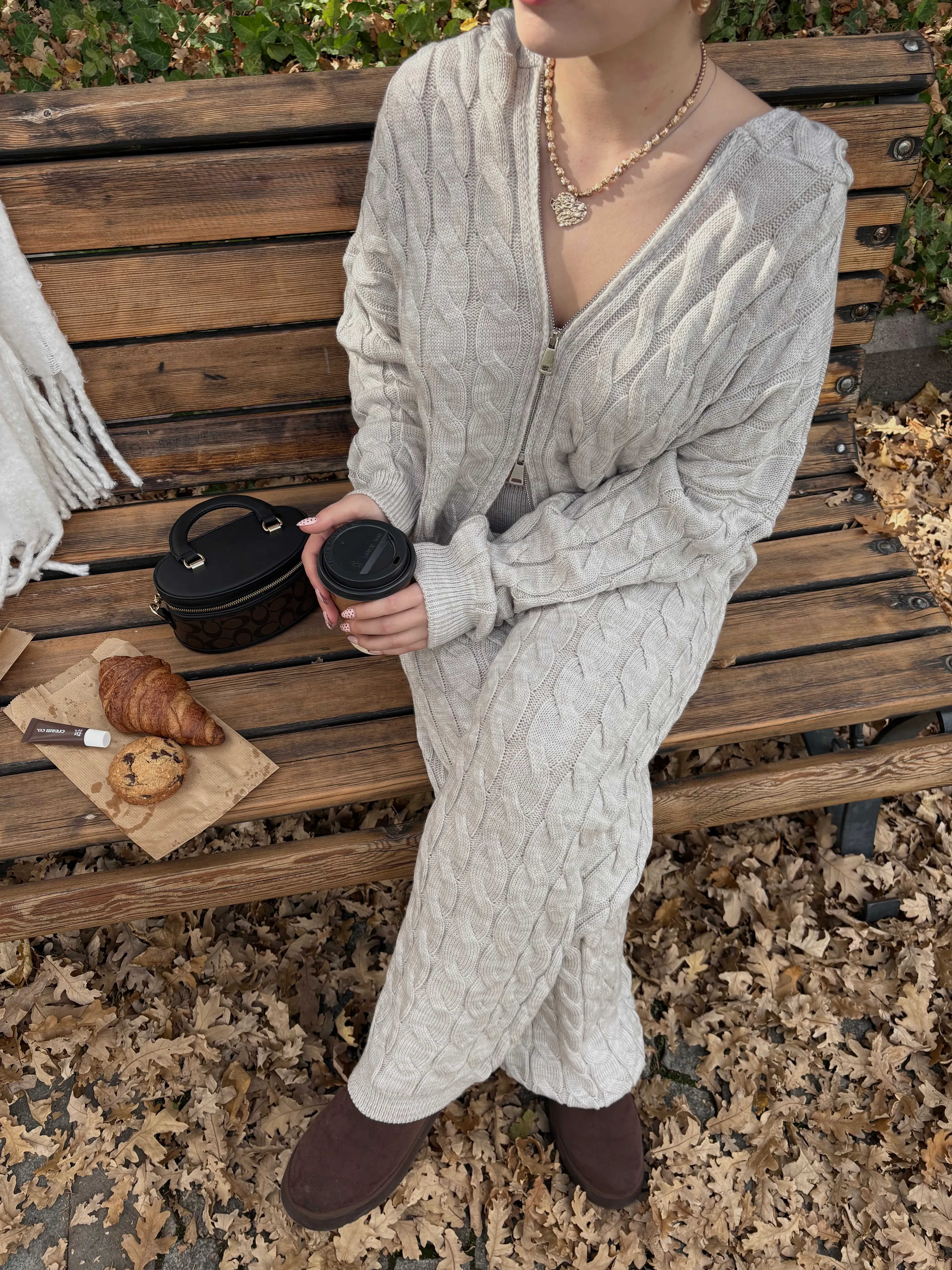 Taş Rengi Örgü Triko Takım