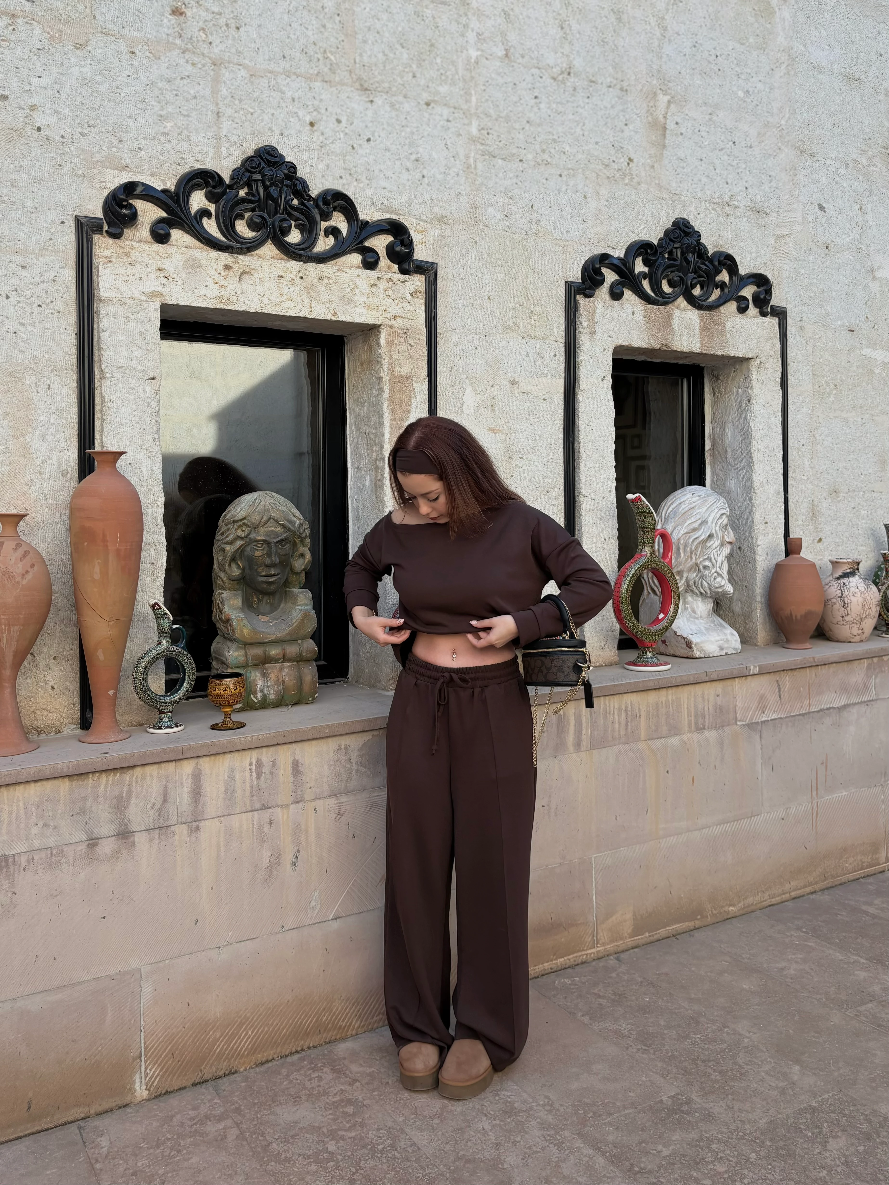 Kahverengi Oys Kumaş Modal Takım 