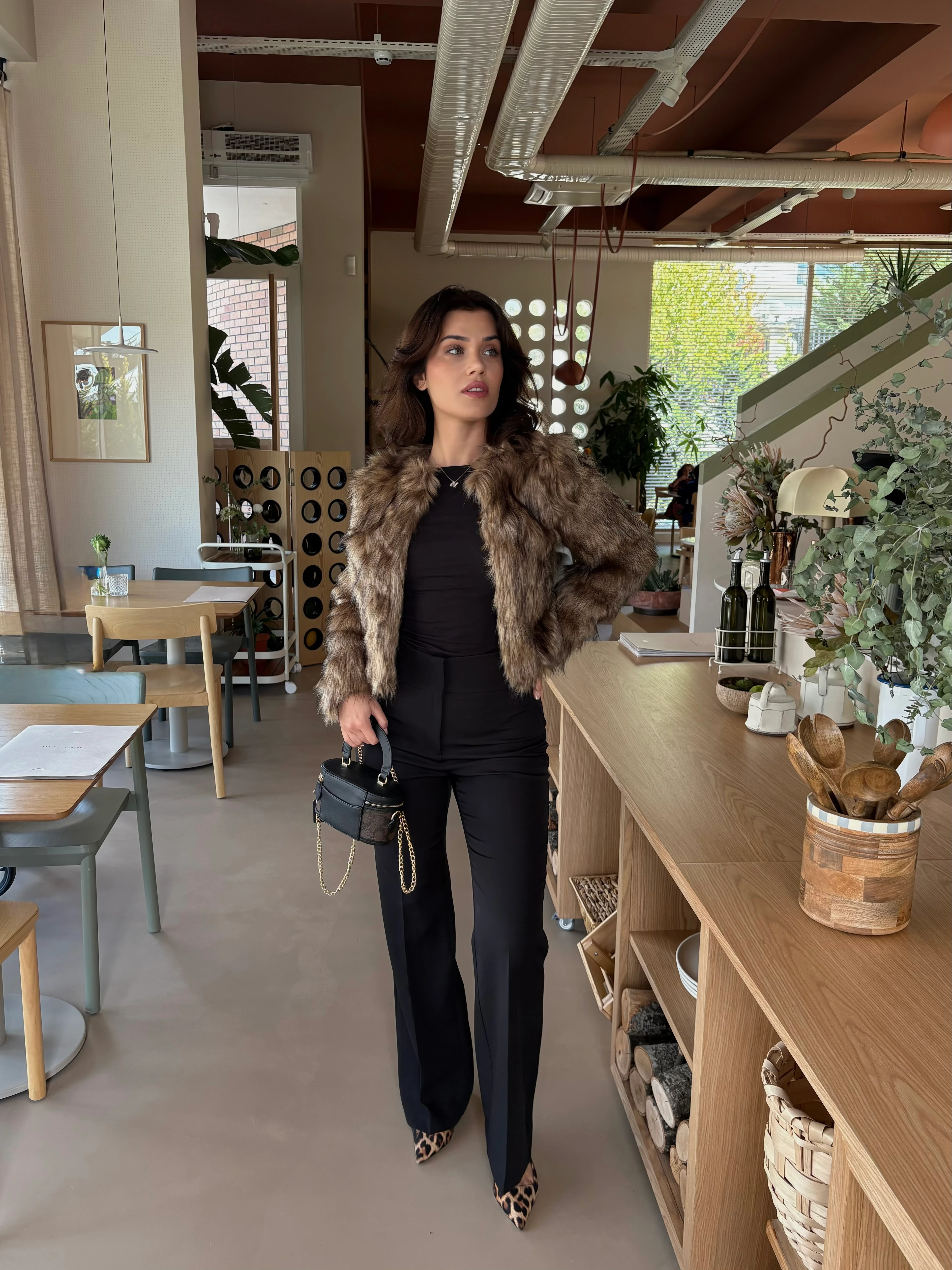 Kahverengi Crop Kürk