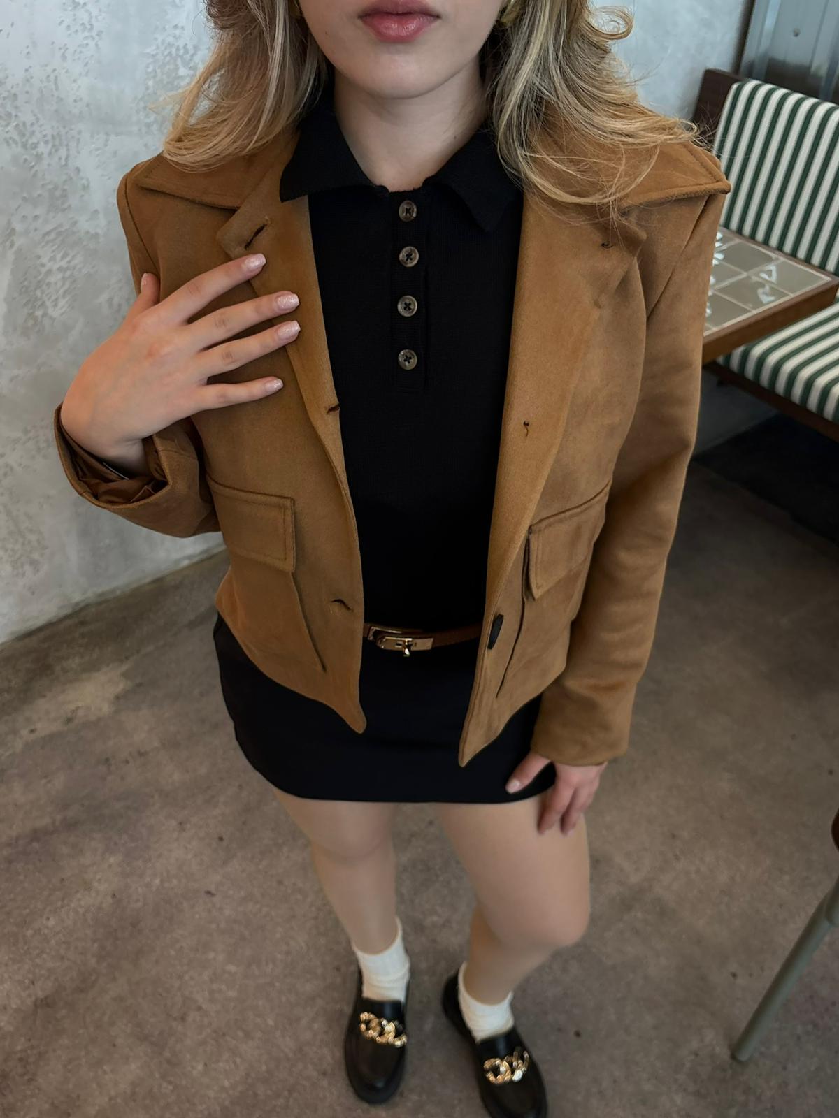 Kahverengi Düğmeli Süet Ceket