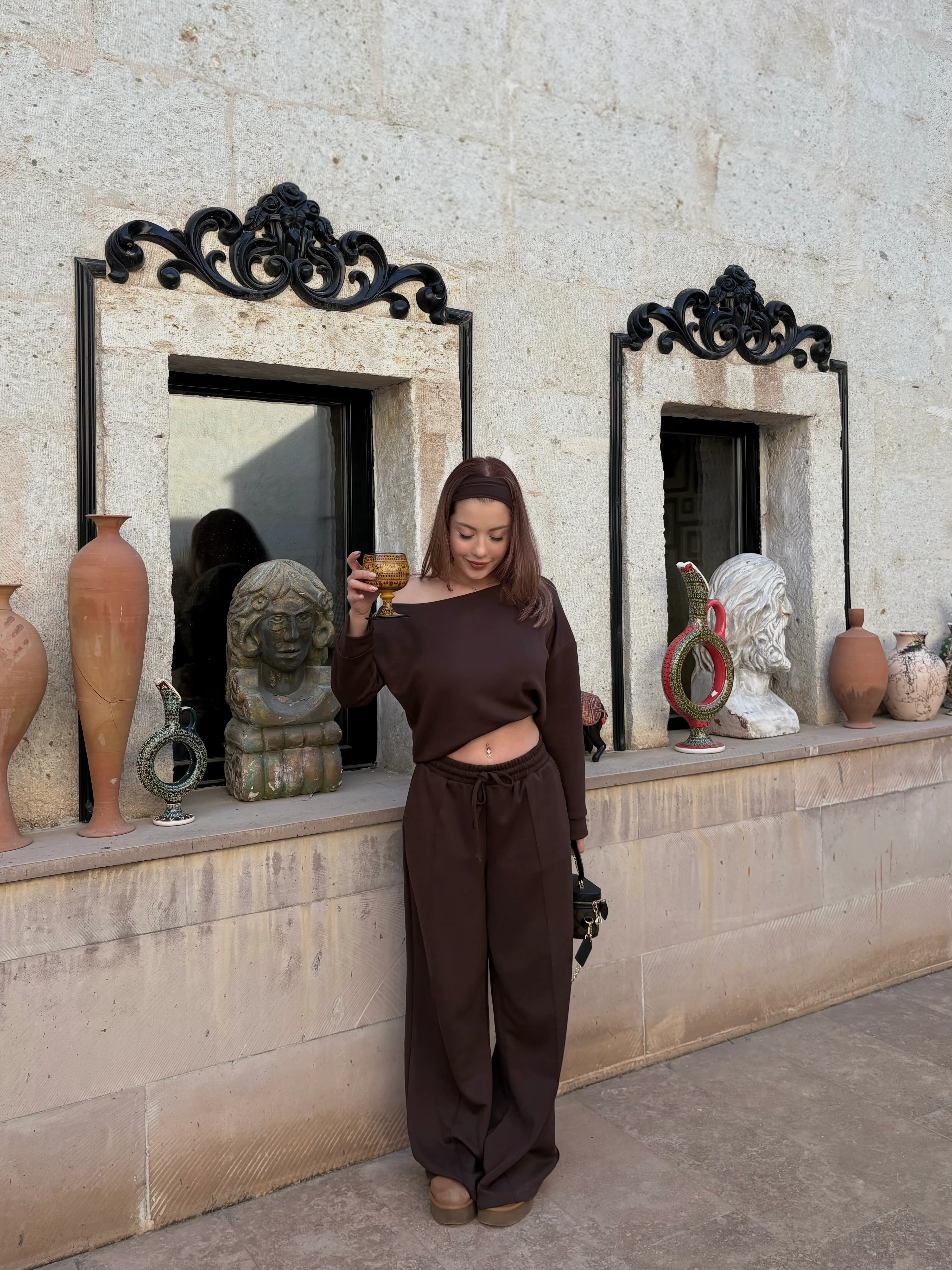 Kahverengi Oys Kumaş Modal Takım 