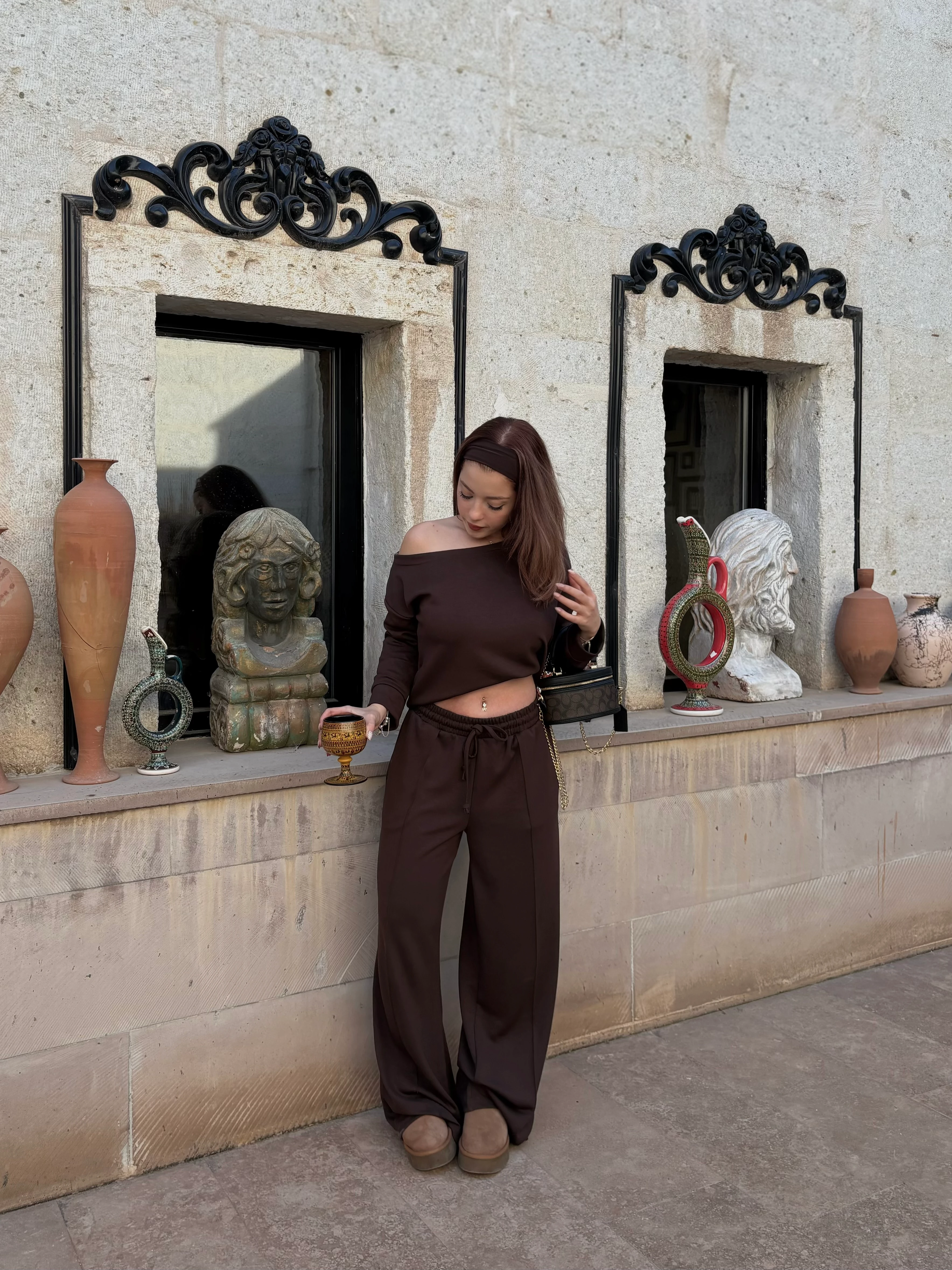 Kahverengi Oys Kumaş Modal Takım 