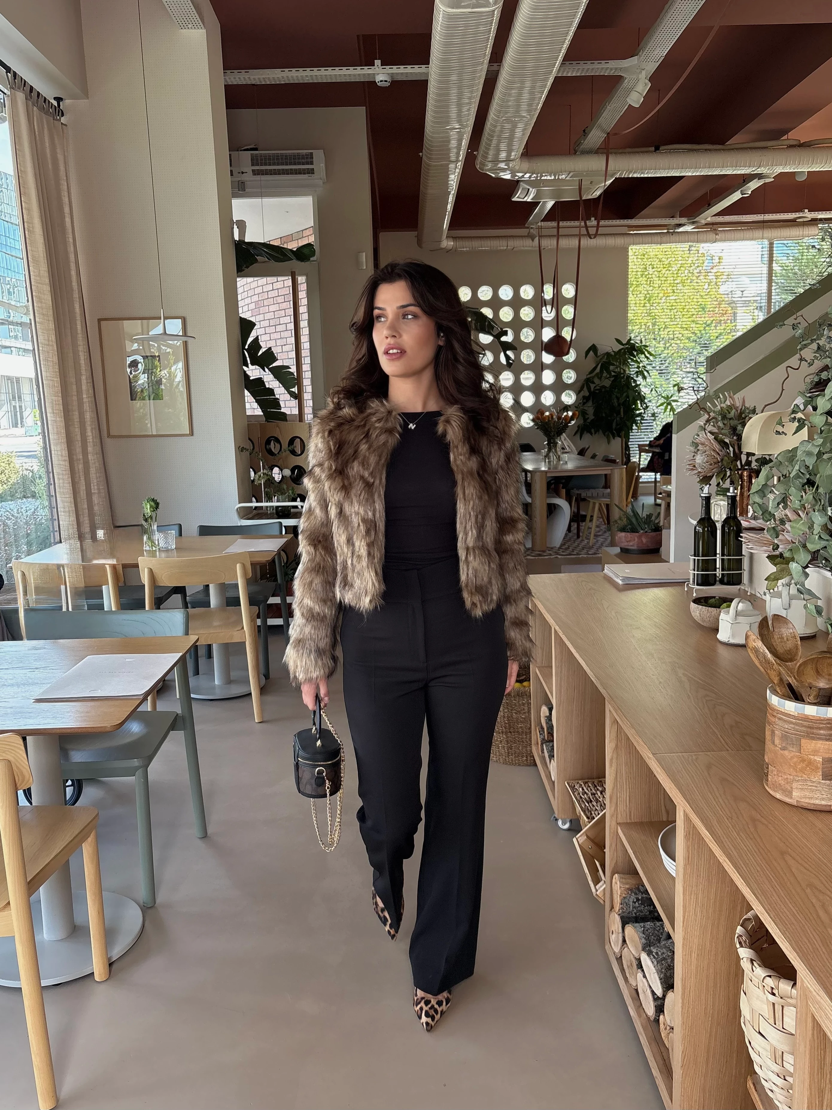 Kahverengi Crop Kürk