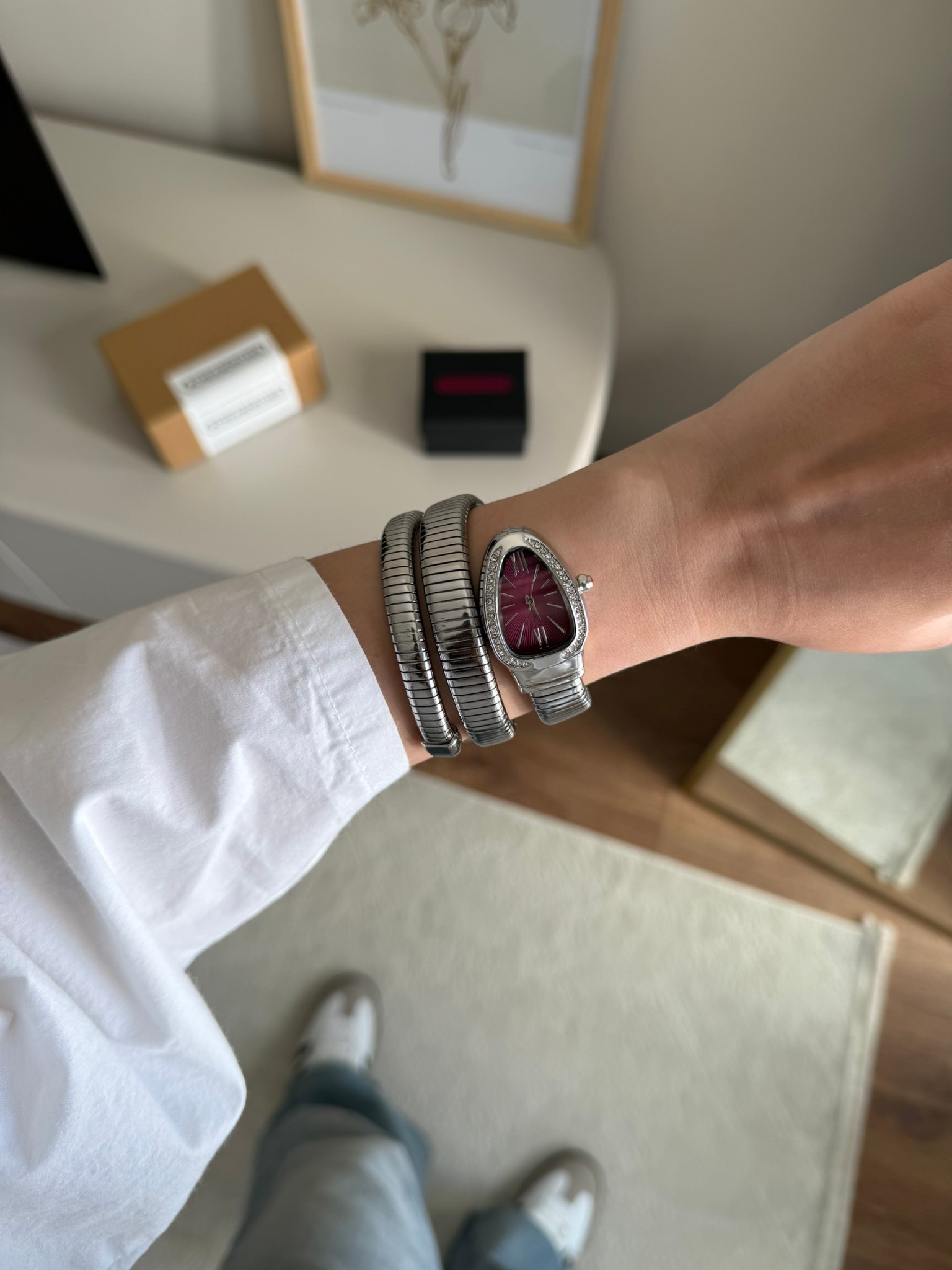 Snake Sarmal Model Yeni Sezon Kadın Kol Saati Gümüş (Bordo Kadran)