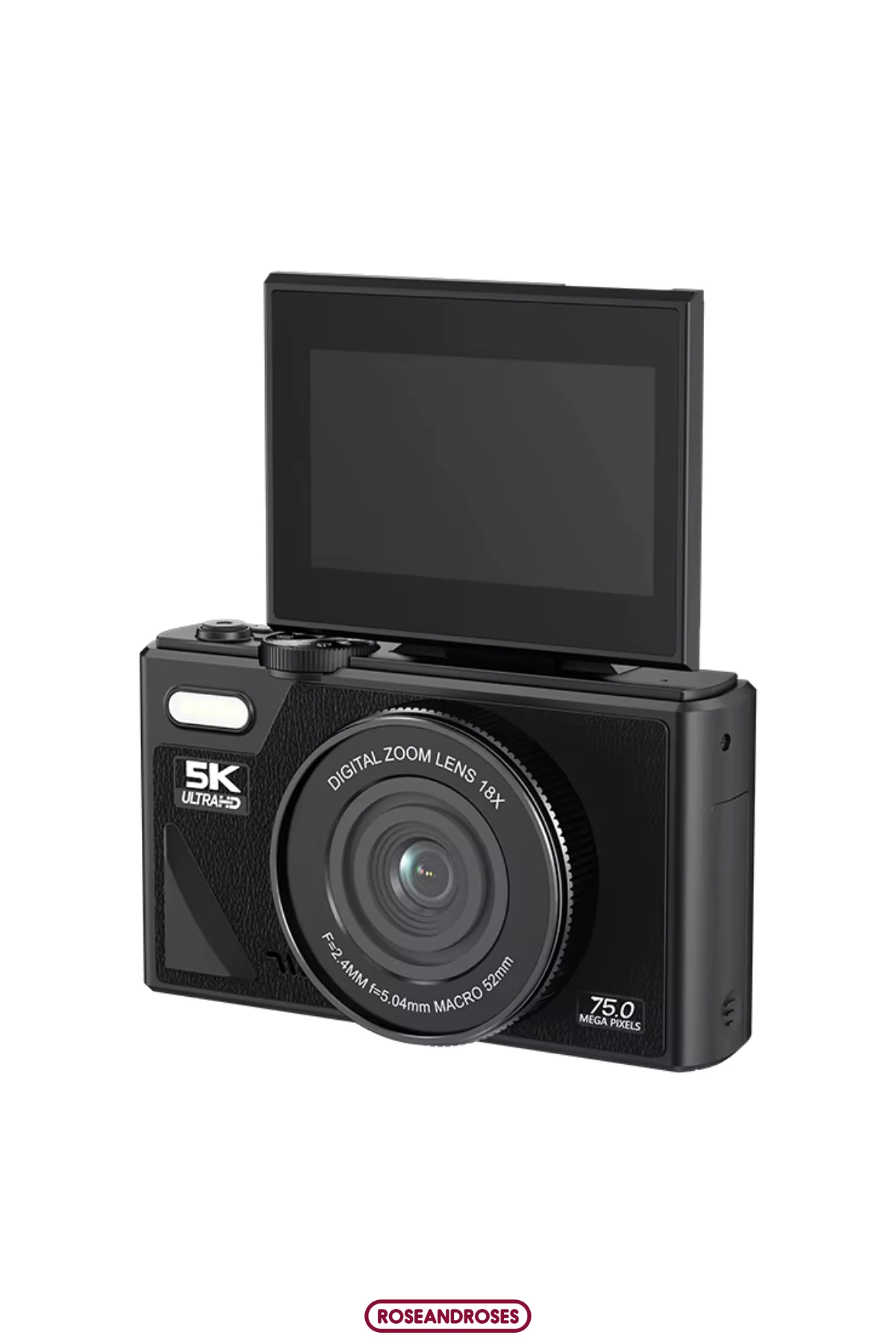 5K UHD 18x Zoom Dönen Ekran Video Foto Vlog Kamera  - Siyah