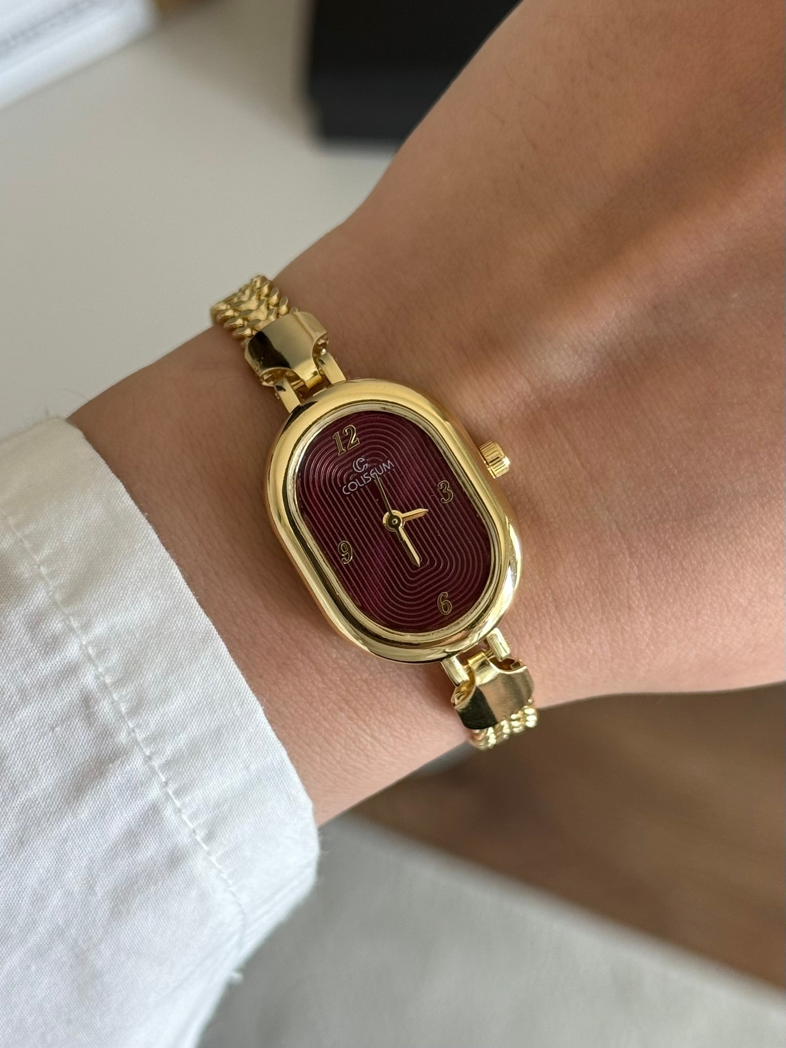 Nostel Örgü Zincir Kordon Minimal Kadın Kol Saati Gold (Bordo Kadran)