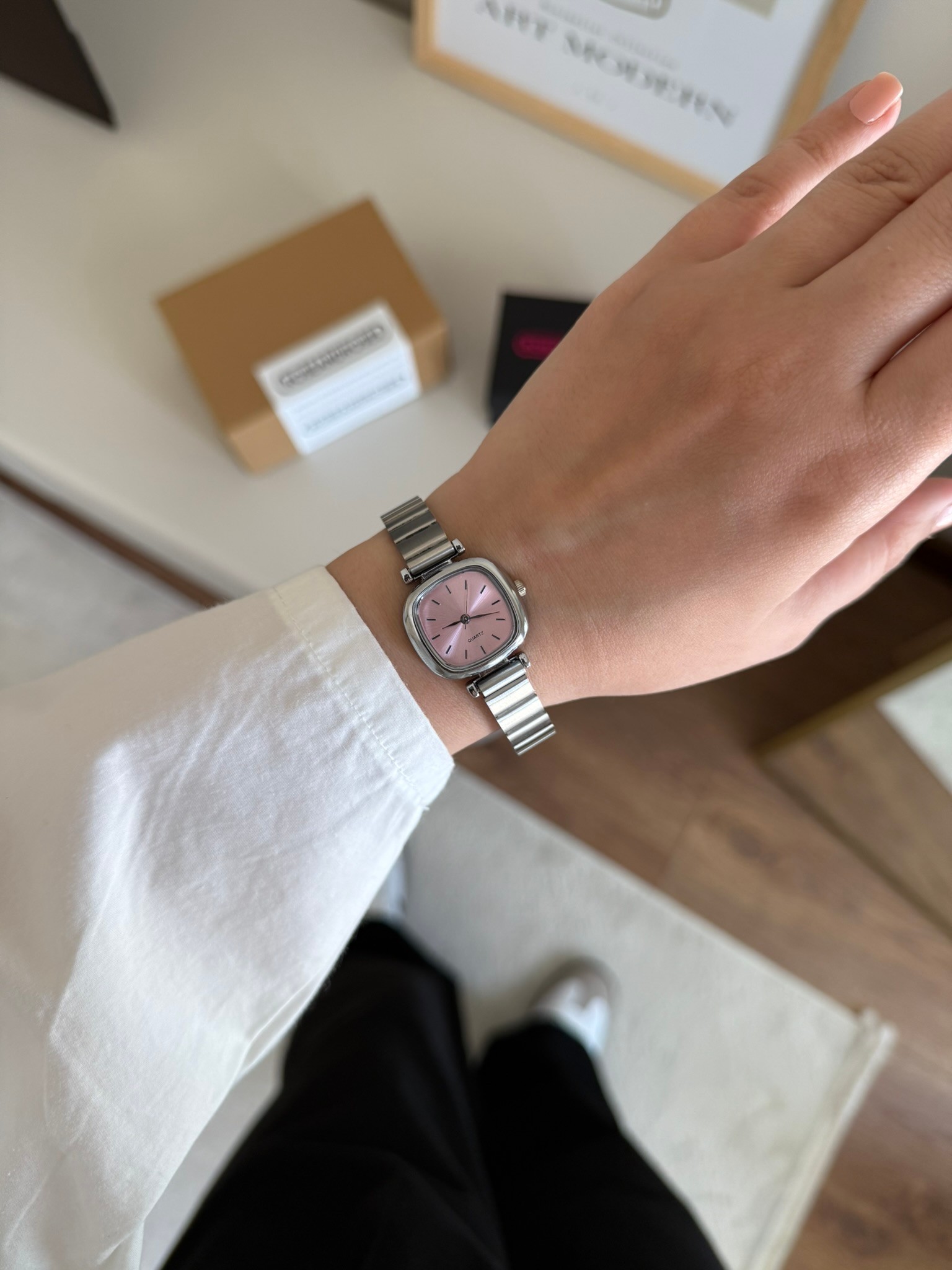 Paul Minimal Blok Kordon Kadın Kol Saati Gümüş (Pembe Kadran)