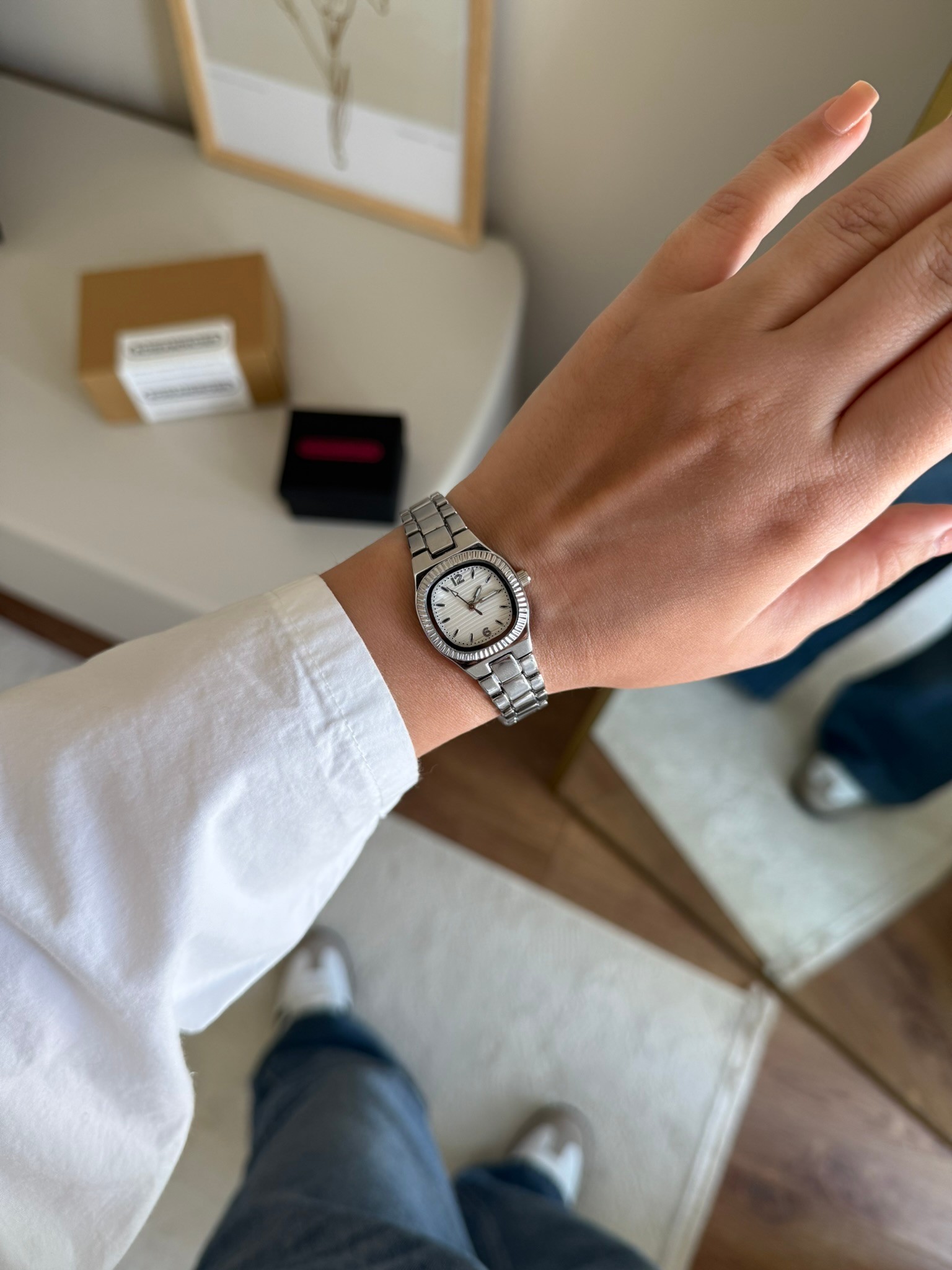 Celya Kare Kasa Tırtıklı Bezel Kadın Kol Saati Gümüş (Beyaz Kadran)