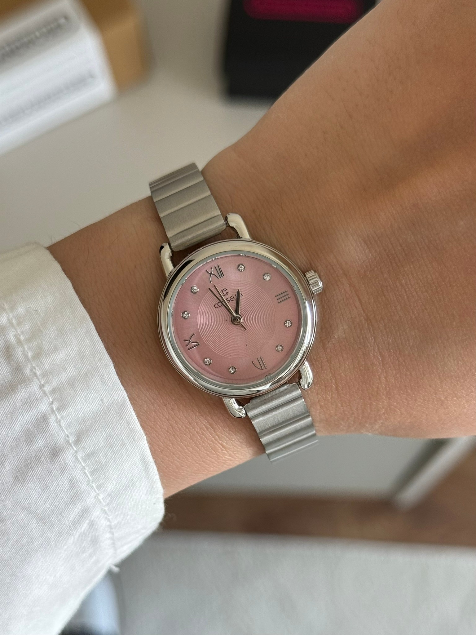 Verila Blok Kordon Kadın Kol Saati Gümüş (Pembe Kadran)