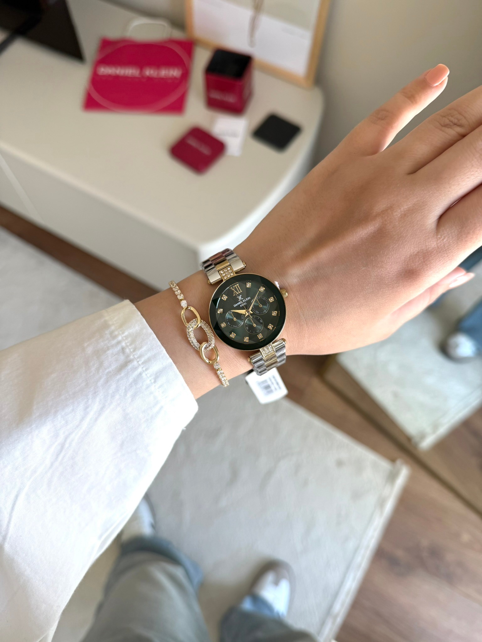 Daniel Klein Garantili Premium Kadın Kol Saati Gold-Gümüş Renk (Yeşil Kadran) RSDK-139