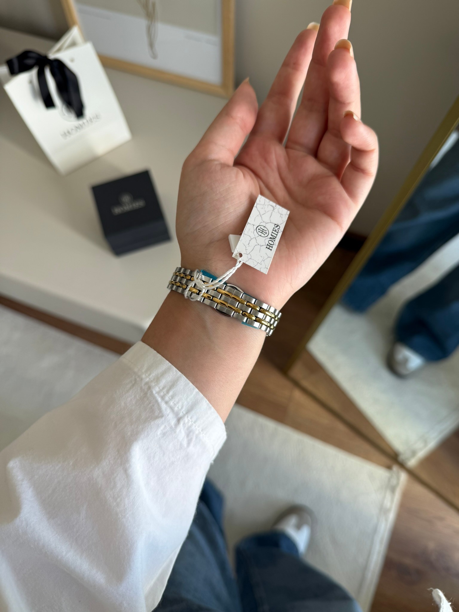 Homies Garantili Premium Kadın Kol Saati Gold-Gümüş (Beyaz Kadran) RSHMS-247