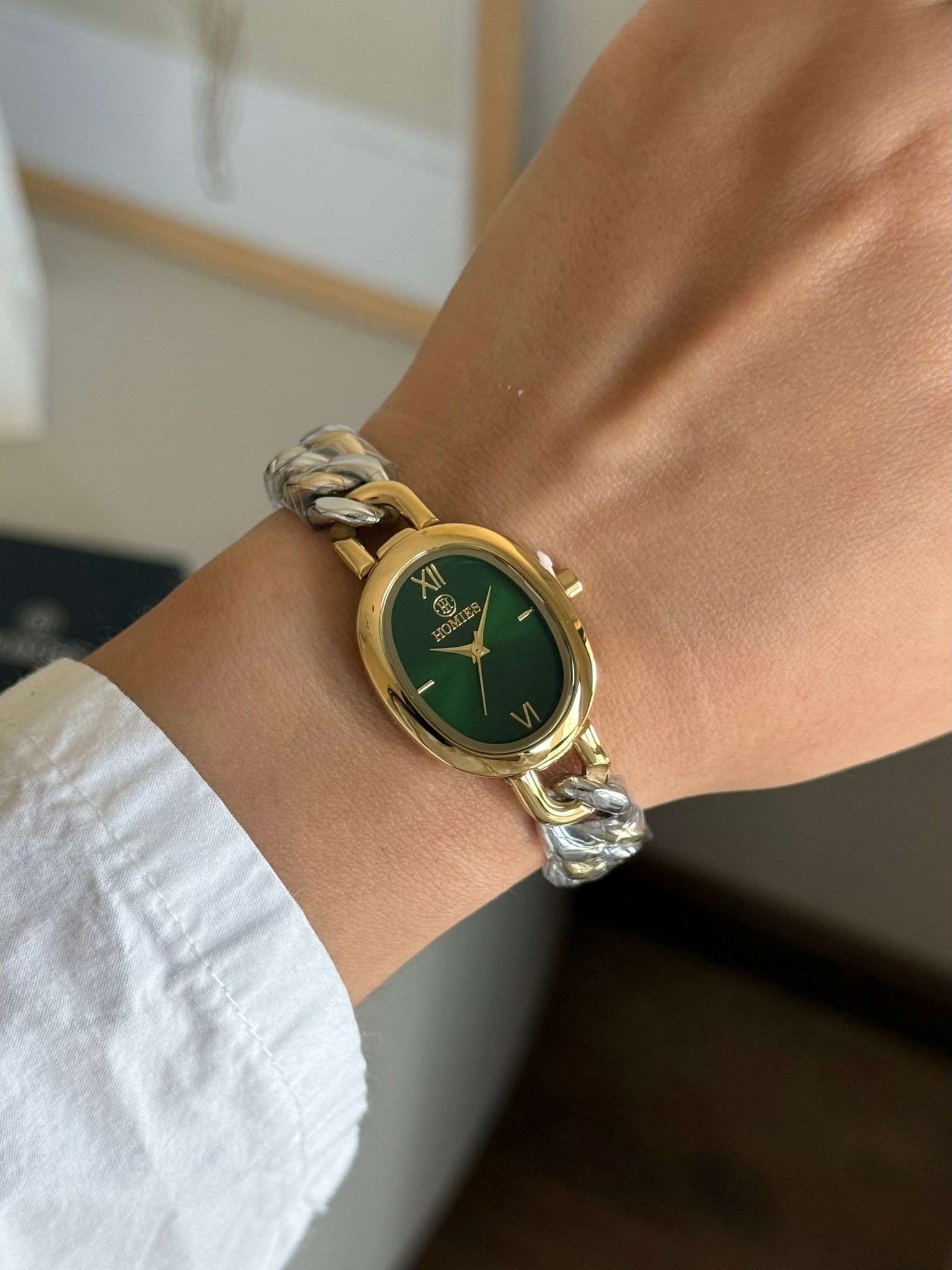 Homies Garantili Premium Kol Saati Gold-Gümüş (Yeşil Kadran) RSHMS-278