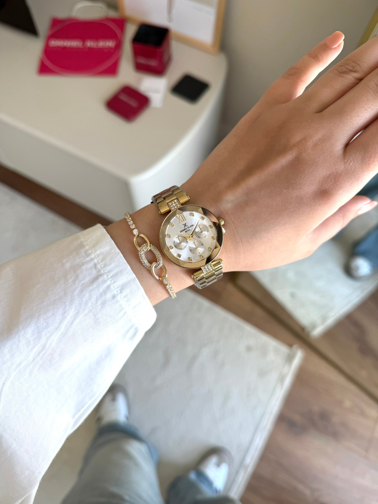 Daniel Klein Garantili Premium Kadın Kol Saati Gold Renk (Beyaz Kadran) RSDK-138