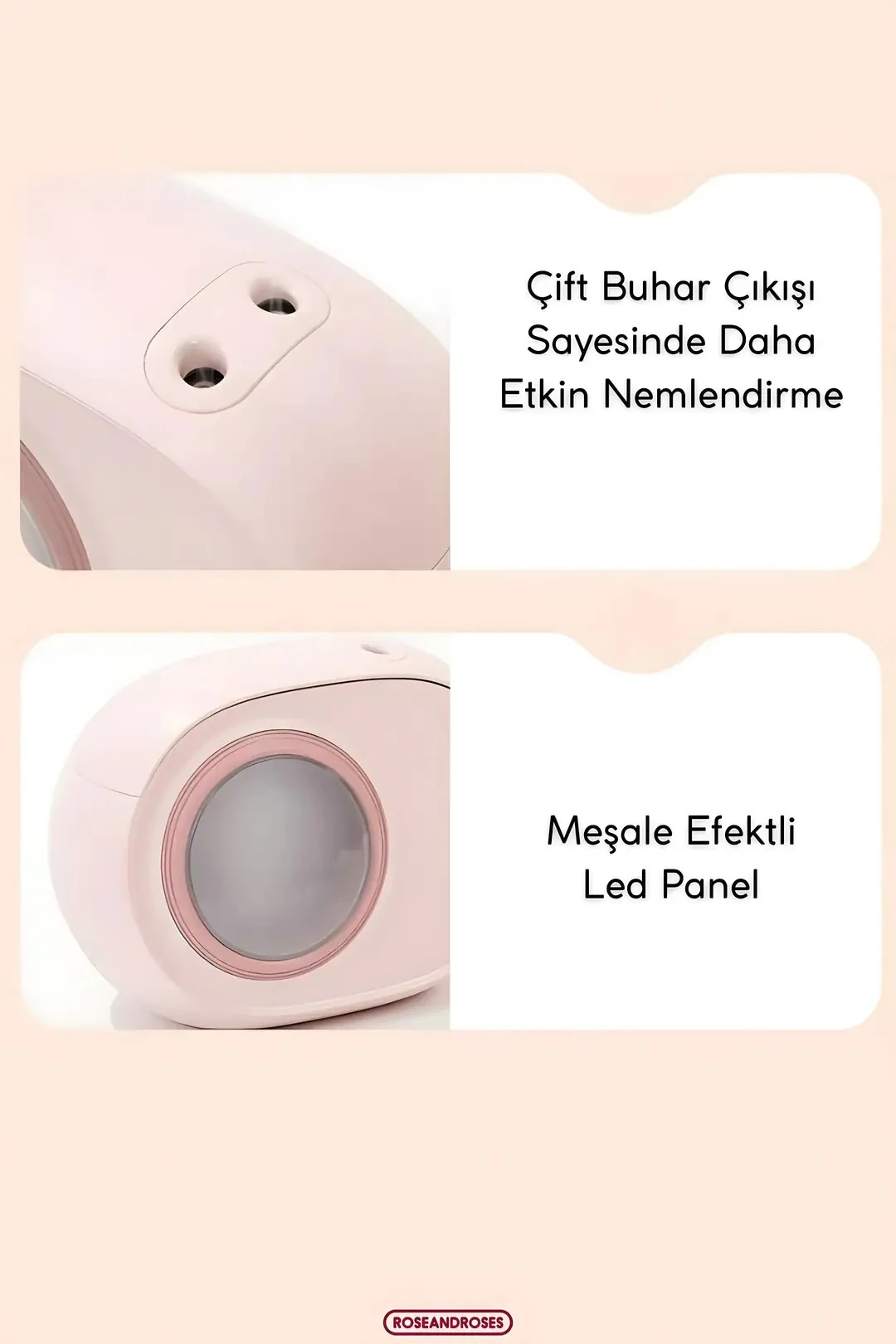 Ateş Efektli Buharlı Hava Nemlendirici ve Difüzör - Pembe