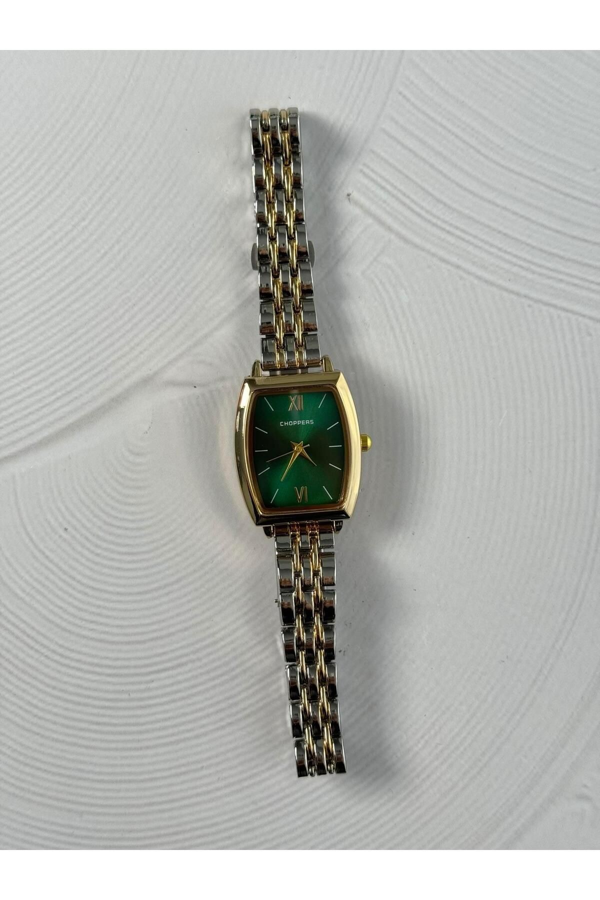 Zeno Özel Tasarım Minimal Kadran Kadın Kol Saati Gold-Gümüş Renk (Yeşil Kadran) (Özel Stok)