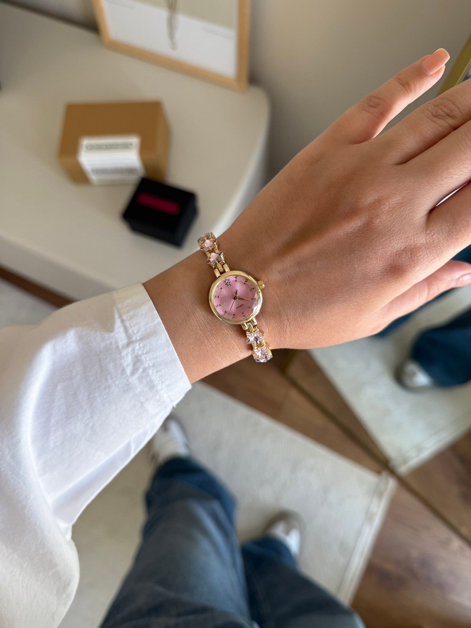 Starlen Yıldız Kordon Detaylı Kadın Kol Saati Gold (Pembe Kadran Pembe Yıldız)