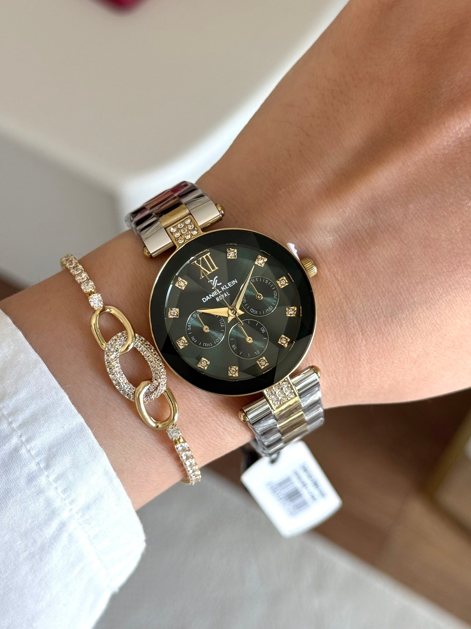 Daniel Klein Garantili Premium Kadın Kol Saati Gold-Gümüş Renk (Yeşil Kadran) RSDK-139