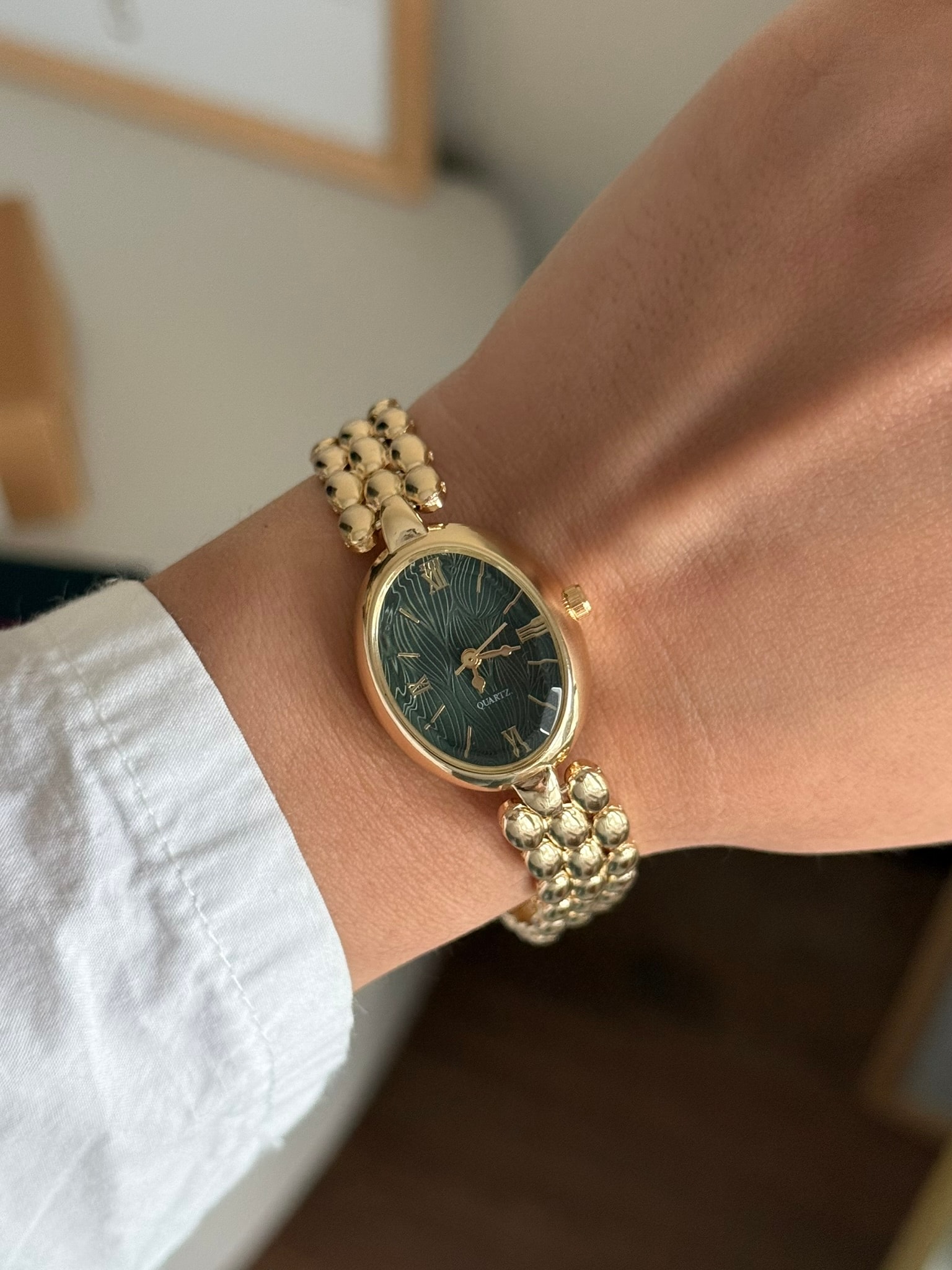 Aria Vintage Model Kadın Kol Saati Gold (Yeşil Kadran)