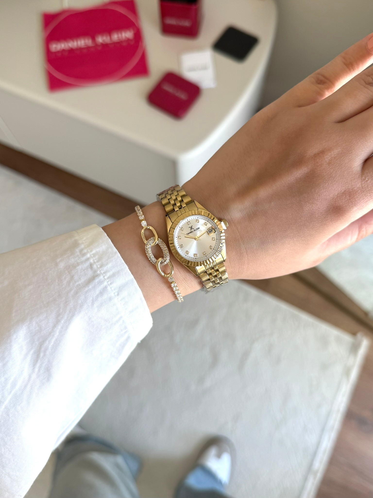 Daniel Klein Garantili Premium Kadın Kol Saati Gold Renk (Beyaz Kadran) RSDK-127