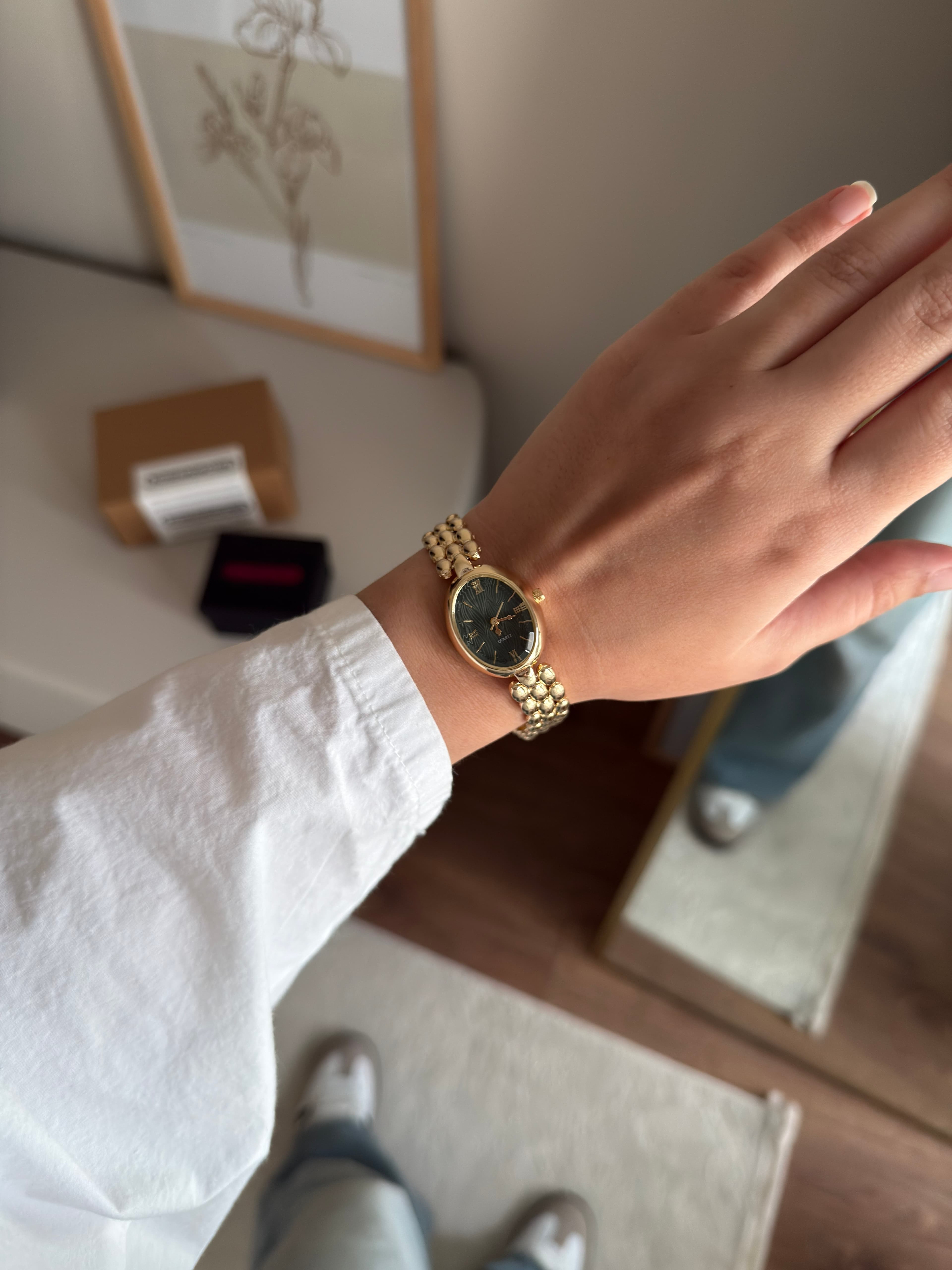 Aria Vintage Model Kadın Kol Saati Gold (Yeşil Kadran)