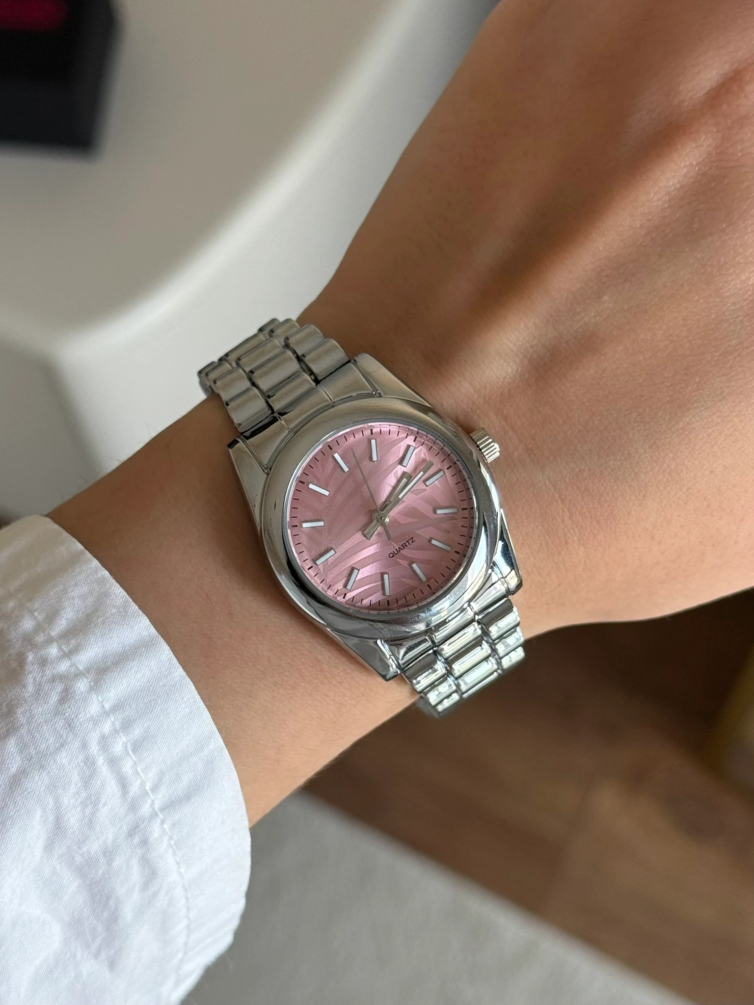 Farbesa Desenli Kadran Kadın Kol Saati - Gümüş-Pembe Kadran