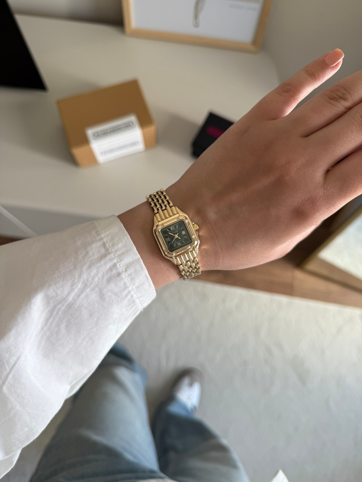 Vivine Minimal Kare Kasa Kadın Kol Saati Gold (Yeşil Kadran)