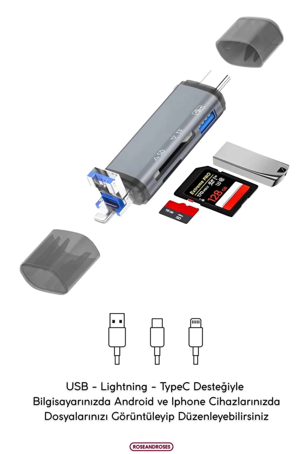 Akıllı Telefon ve Bilgisayar Uyumlu Micro SD - TF - SD Kart - USB Okuyucu
