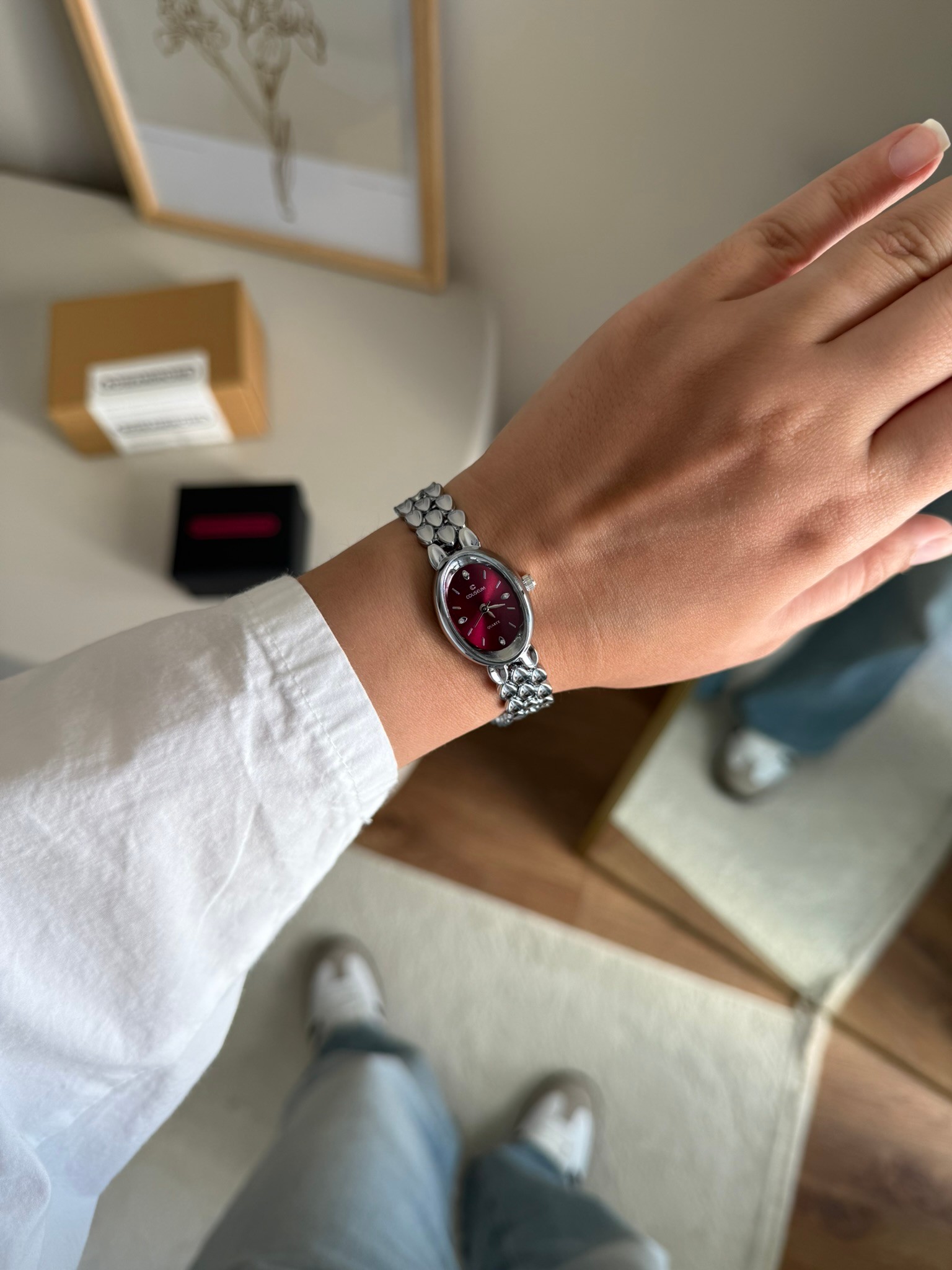 Fensa Minimal Vintage Model Kadın Kol Saati Gümüş (Bordo Kadran)