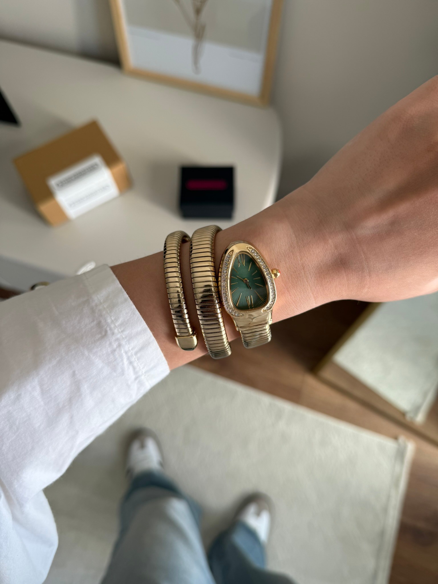 Snake Sarmal Model Yeni Sezon Kadın Kol Saati Gold (Yeşil Kadran)