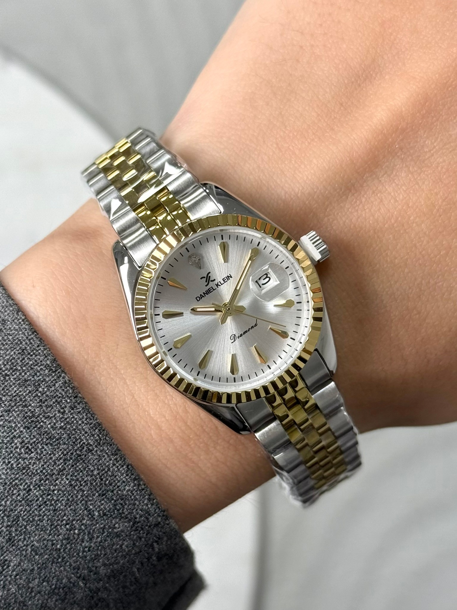 Daniel Klein Diamond Seri Garantili Premium Kadın Kol Saati Gold-Gümüş Renk (Beyaz Kadran) RSDK-110