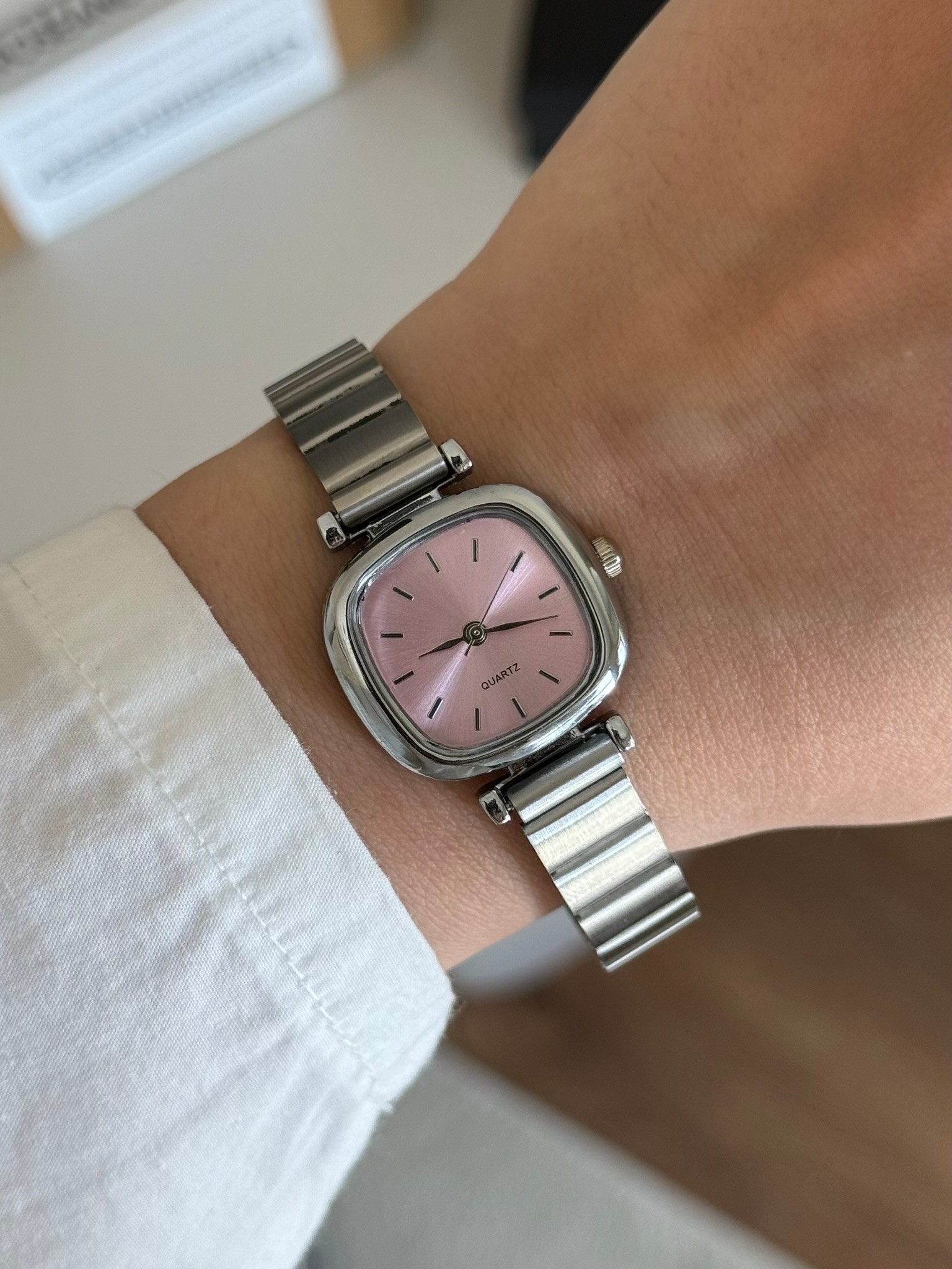 Paul Minimal Blok Kordon Kadın Kol Saati Gümüş (Pembe Kadran)