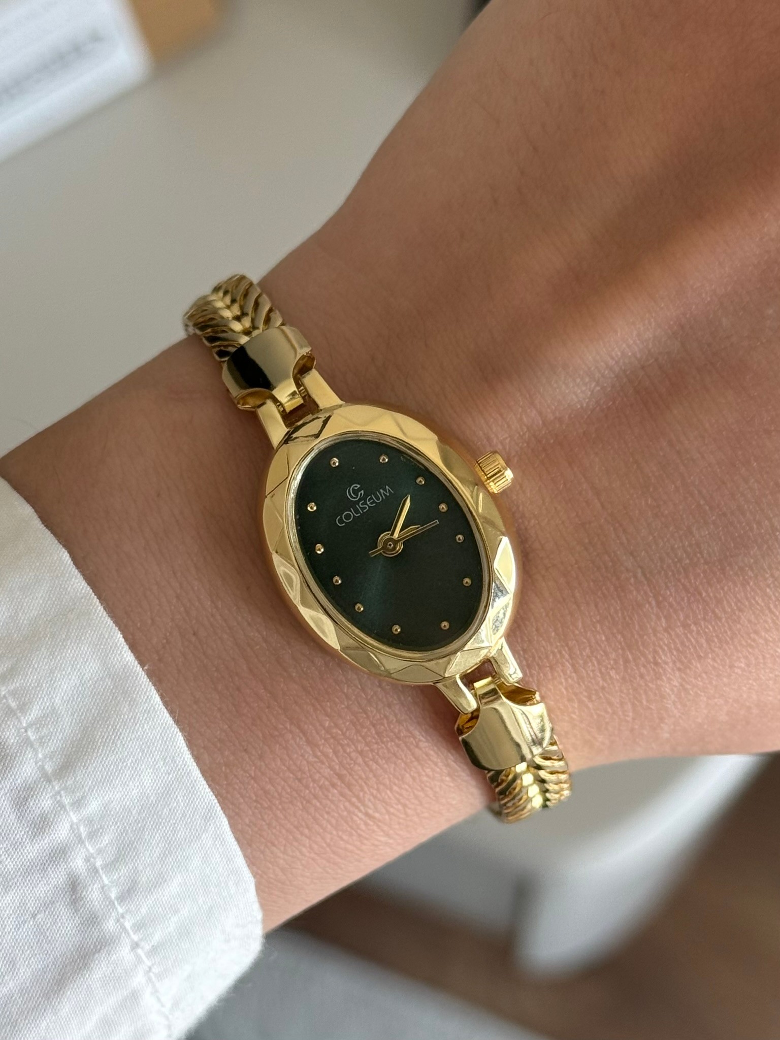 Lenna Örgü Zincir Kordon Minimal Kadın Kol Saati Gold (Yeşil Kadran)