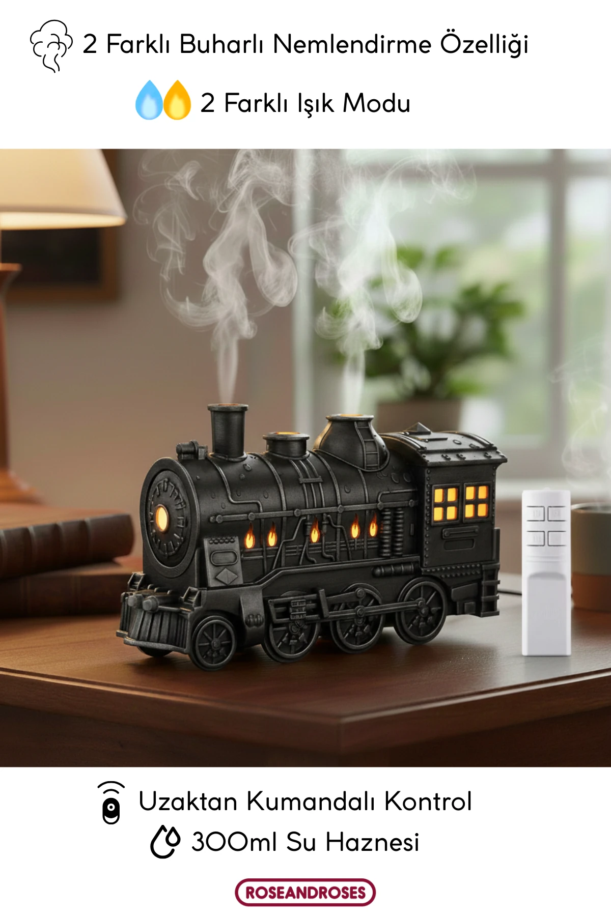 Tren Görünümlü Buharlı Işıklı Hava Nemlendirici - Siyah