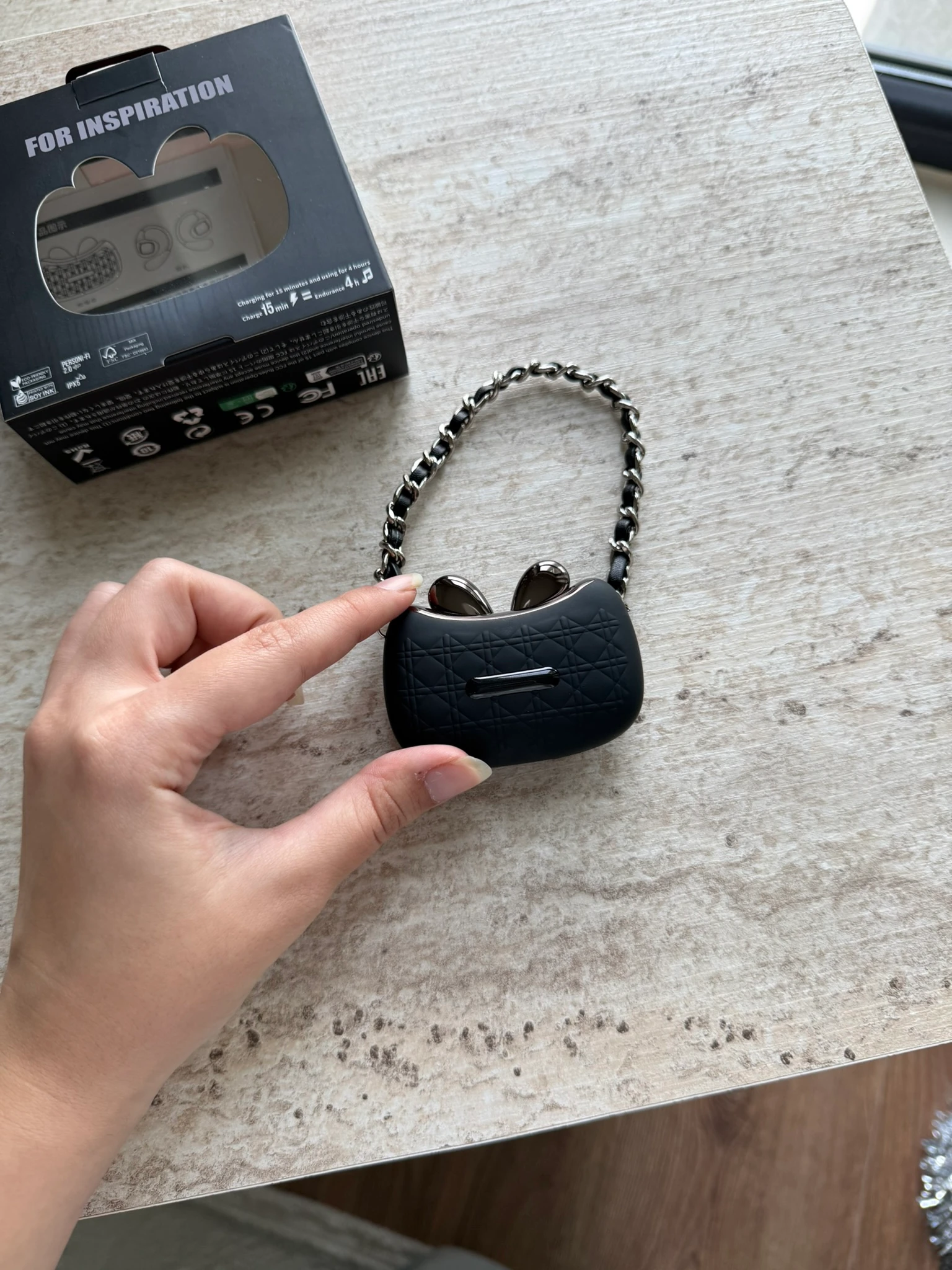 Çanta Kutulu Zincir Aksesuarlı Küpe Kablosuz Kulaklık - Siyah