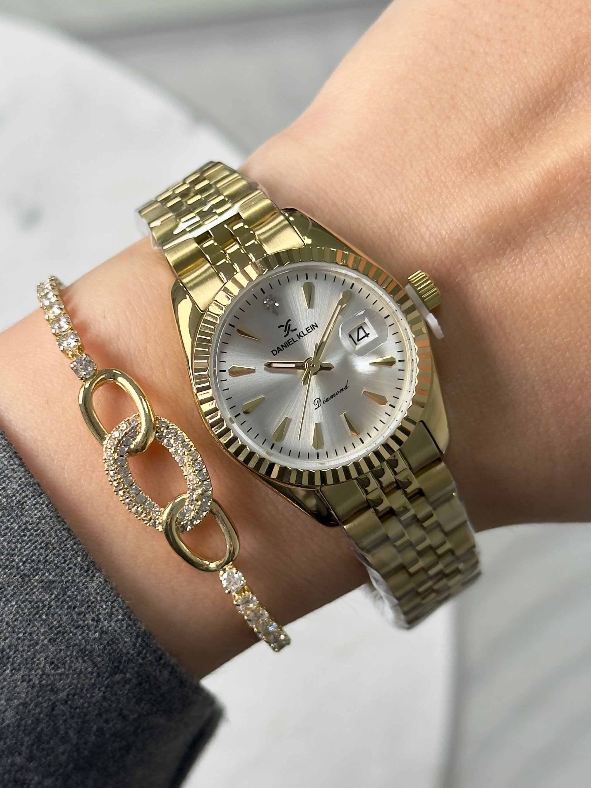 Daniel Klein Diamond Seri Garantili Premium Kadın Kol Saati Gold Renk (Beyaz Kadran) RSDK-109