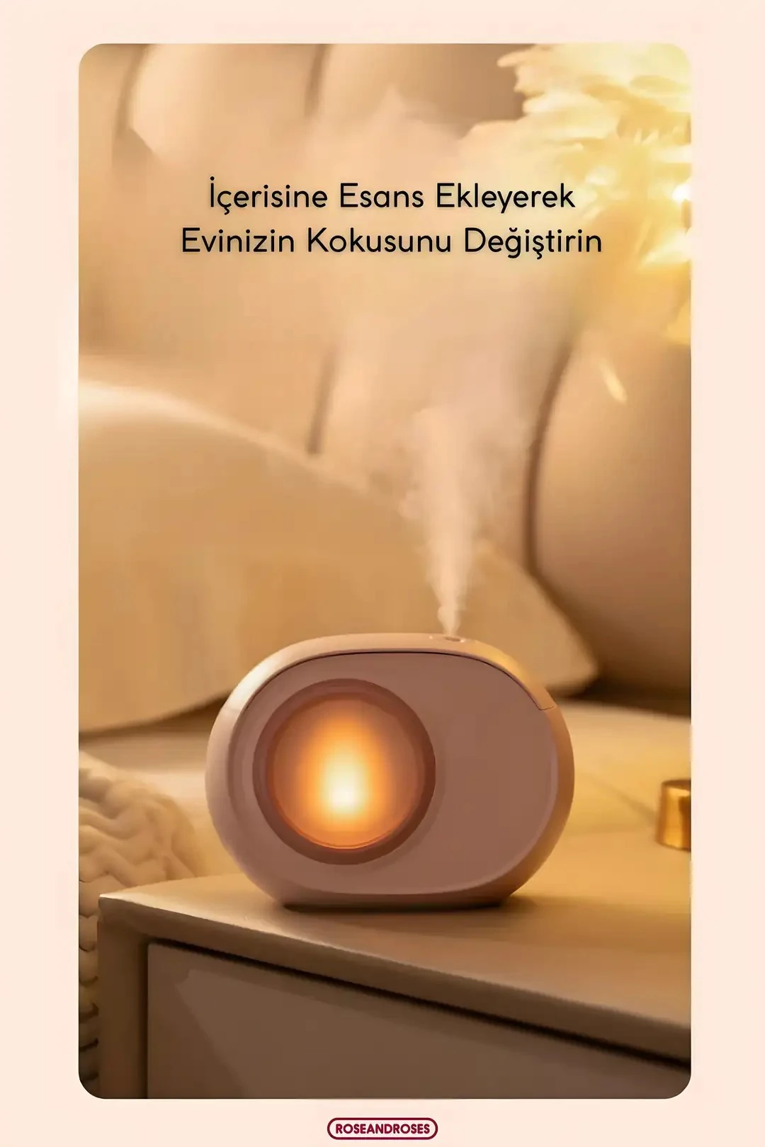 Ateş Efektli Buharlı Hava Nemlendirici ve Difüzör - Pembe